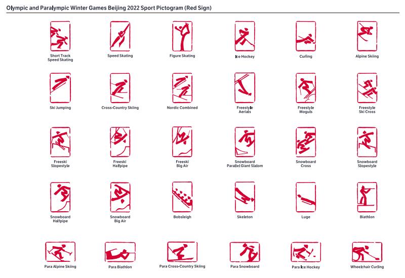 北京2022年冬奧會和冬殘奧會體育圖標英文版（朱文）